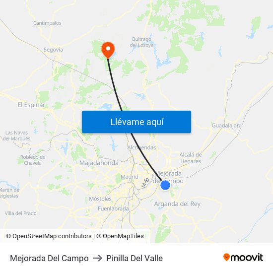 Mejorada Del Campo to Pinilla Del Valle map