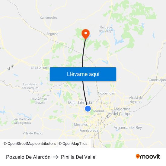 Pozuelo De Alarcón to Pinilla Del Valle map