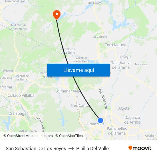 San Sebastián De Los Reyes to Pinilla Del Valle map