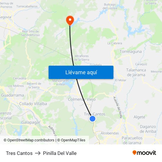 Tres Cantos to Pinilla Del Valle map
