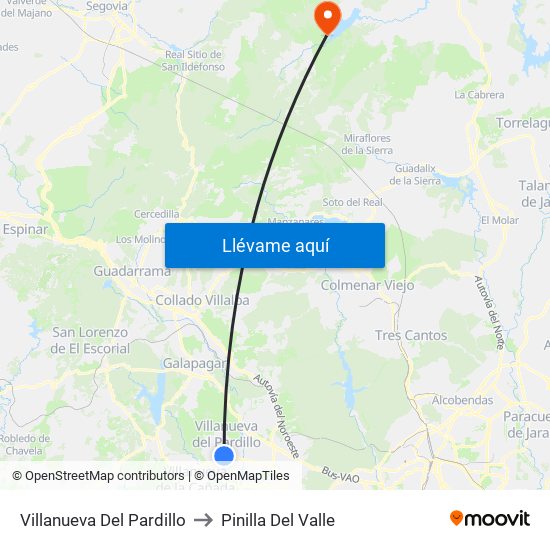 Villanueva Del Pardillo to Pinilla Del Valle map