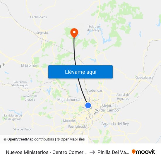 Nuevos Ministerios - Centro Comercial to Pinilla Del Valle map