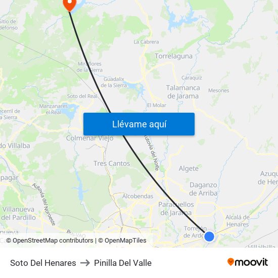 Soto Del Henares to Pinilla Del Valle map