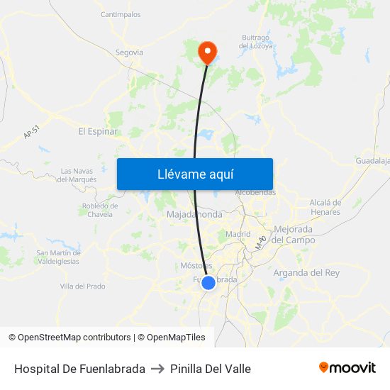 Hospital De Fuenlabrada to Pinilla Del Valle map