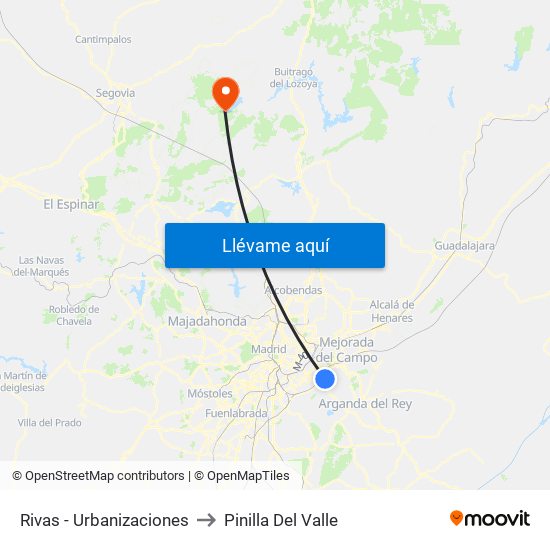 Rivas - Urbanizaciones to Pinilla Del Valle map
