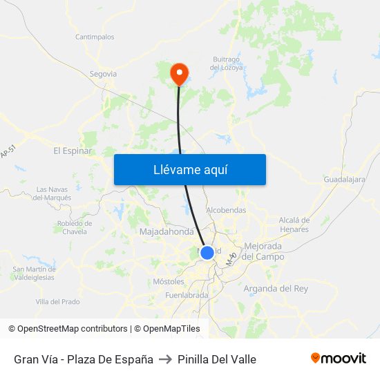 Gran Vía - Plaza De España to Pinilla Del Valle map