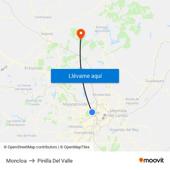 Moncloa to Pinilla Del Valle map