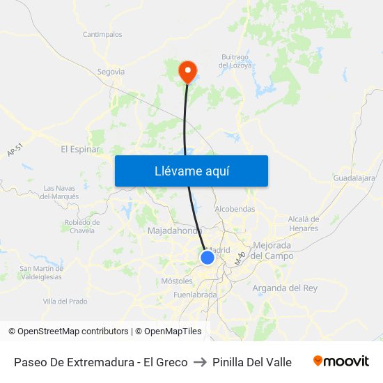 Paseo De Extremadura - El Greco to Pinilla Del Valle map