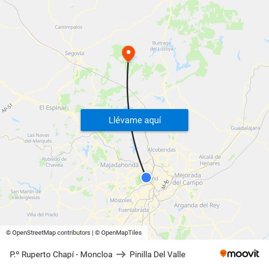 P.º Ruperto Chapí - Moncloa to Pinilla Del Valle map