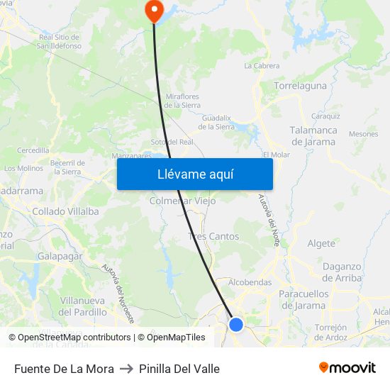 Fuente De La Mora to Pinilla Del Valle map