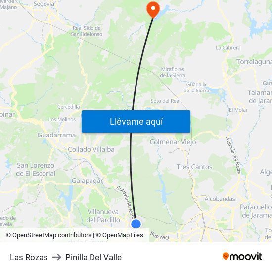 Las Rozas to Pinilla Del Valle map