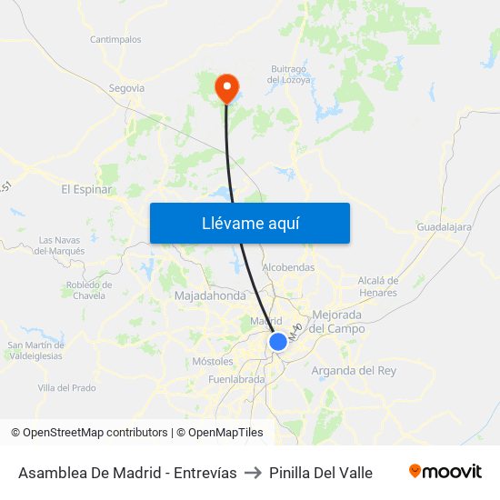 Asamblea De Madrid - Entrevías to Pinilla Del Valle map