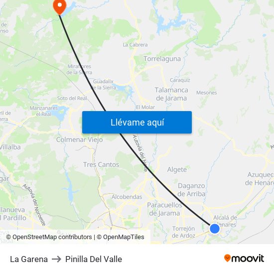 La Garena to Pinilla Del Valle map