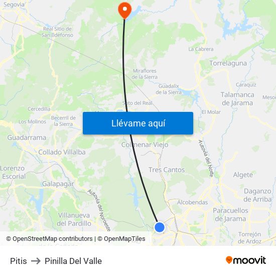 Pitis to Pinilla Del Valle map