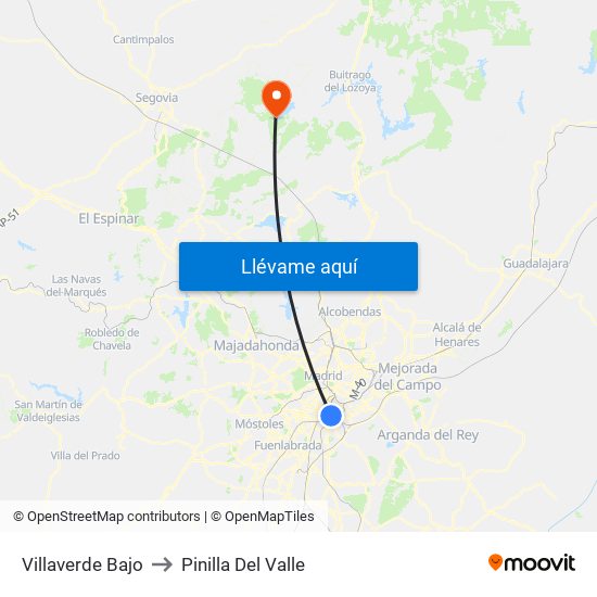 Villaverde Bajo to Pinilla Del Valle map