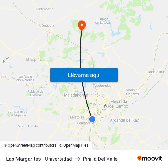 Las Margaritas - Universidad to Pinilla Del Valle map