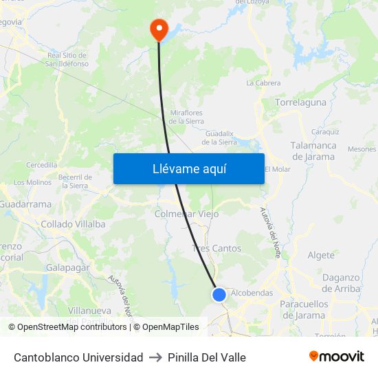 Cantoblanco Universidad to Pinilla Del Valle map