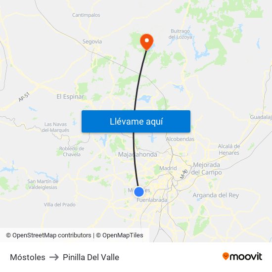 Móstoles to Pinilla Del Valle map