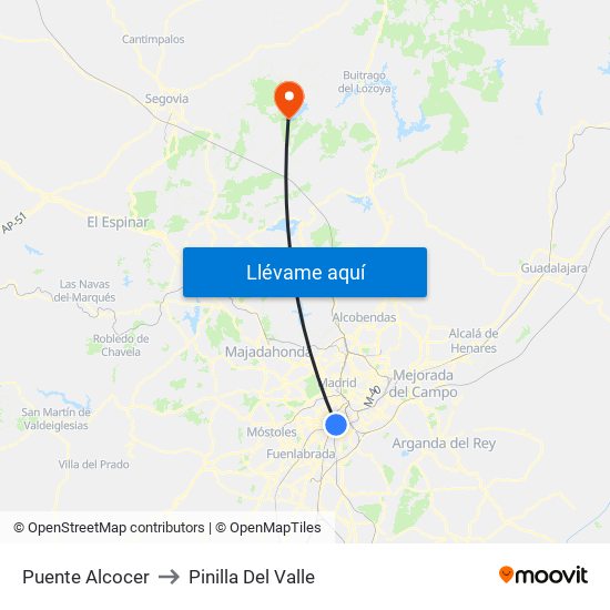 Puente Alcocer to Pinilla Del Valle map