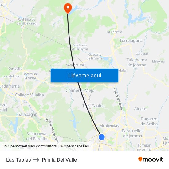 Las Tablas to Pinilla Del Valle map