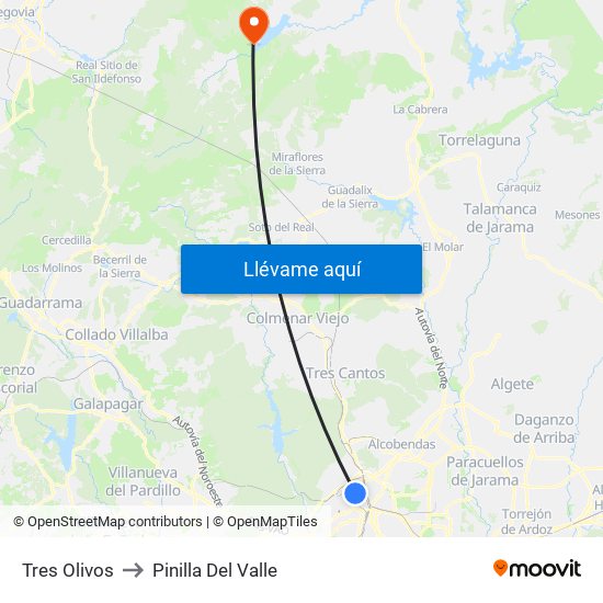 Tres Olivos to Pinilla Del Valle map