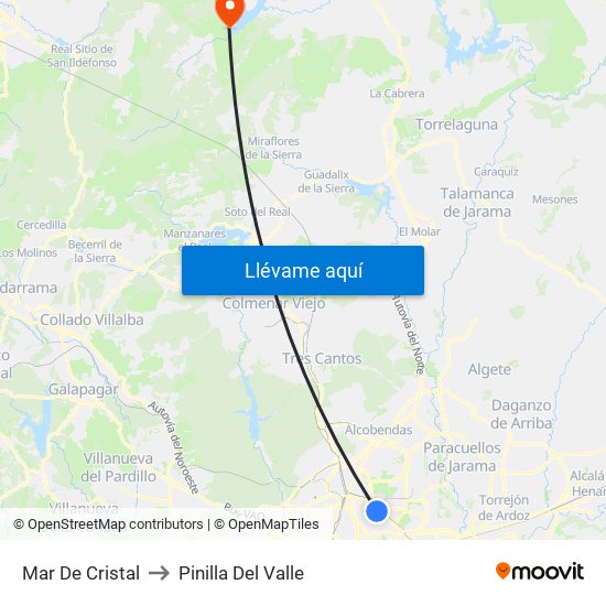 Mar De Cristal to Pinilla Del Valle map