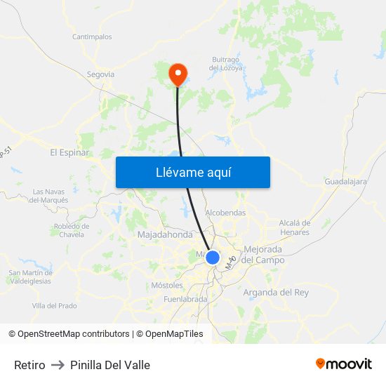 Retiro to Pinilla Del Valle map