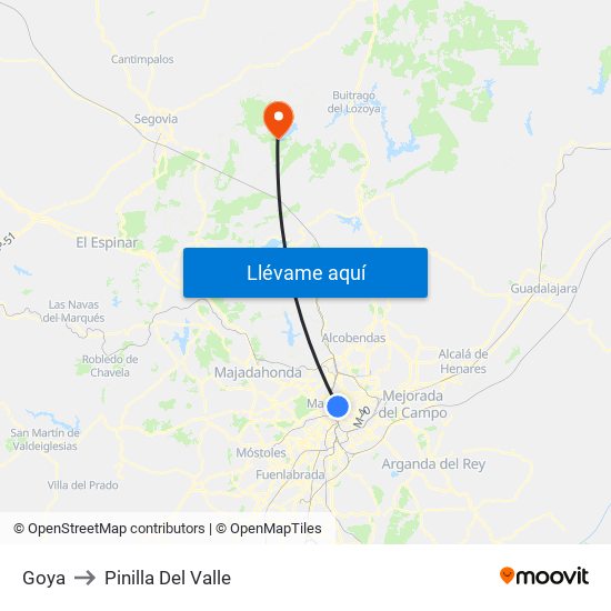 Goya to Pinilla Del Valle map