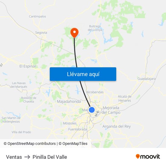 Ventas to Pinilla Del Valle map