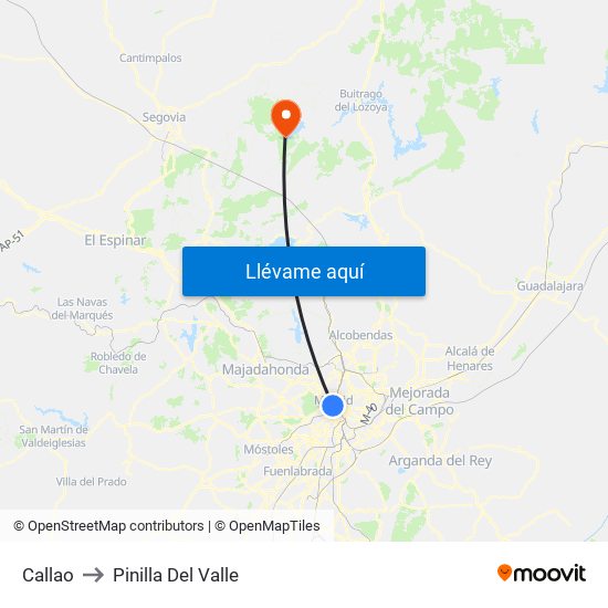 Callao to Pinilla Del Valle map