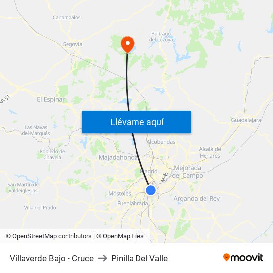 Villaverde Bajo - Cruce to Pinilla Del Valle map