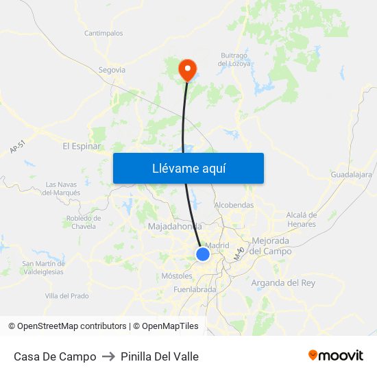 Casa De Campo to Pinilla Del Valle map