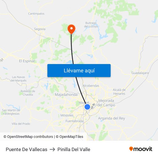 Puente De Vallecas to Pinilla Del Valle map
