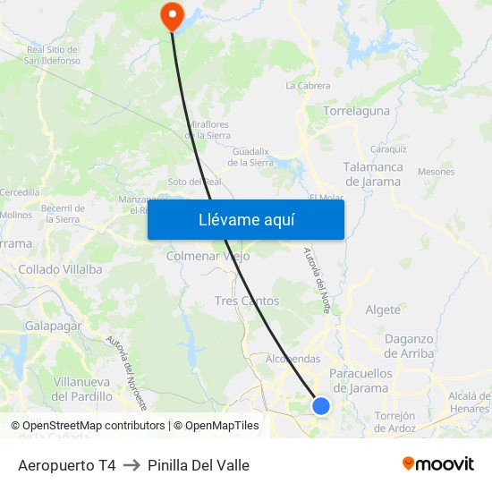 Aeropuerto T4 to Pinilla Del Valle map