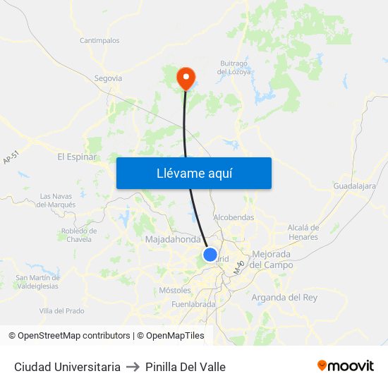 Ciudad Universitaria to Pinilla Del Valle map