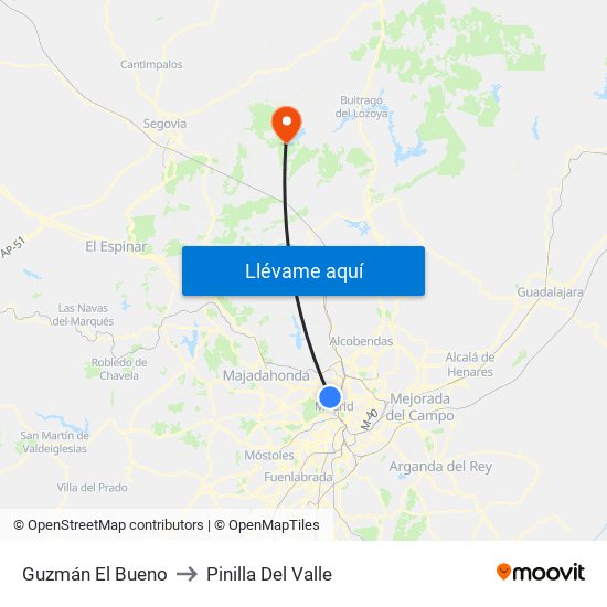 Guzmán El Bueno to Pinilla Del Valle map