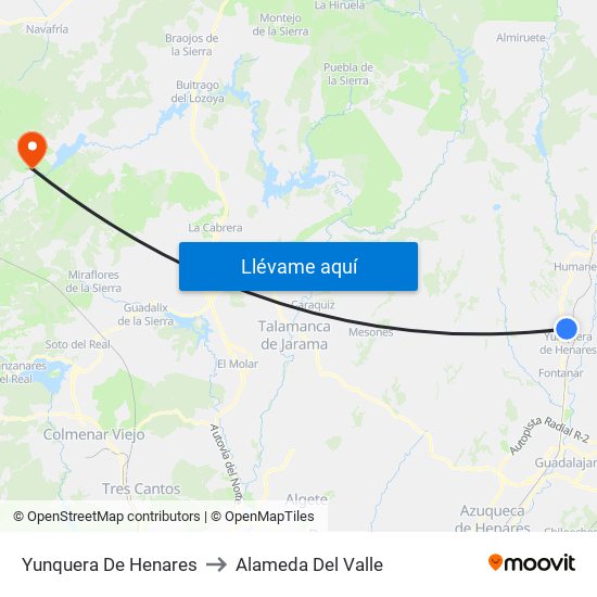 Yunquera De Henares to Alameda Del Valle map
