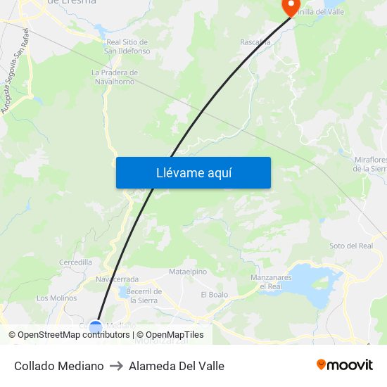 Collado Mediano to Alameda Del Valle map