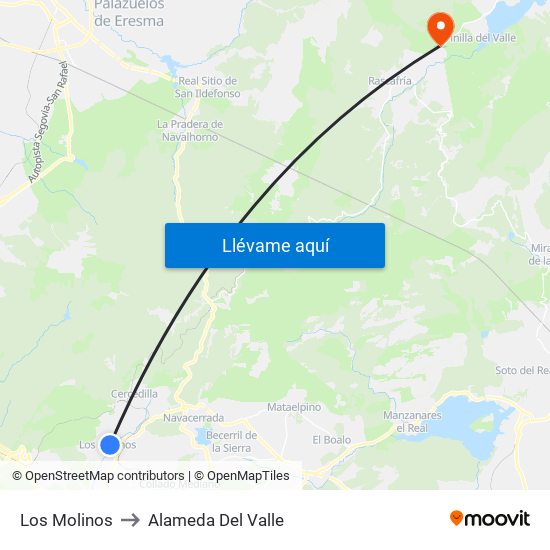 Los Molinos to Alameda Del Valle map