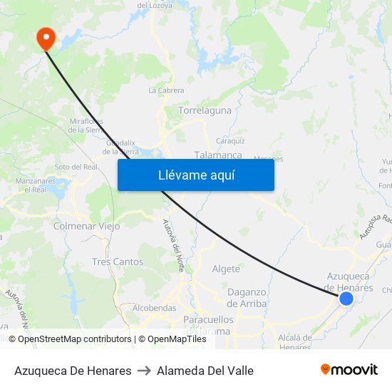 Azuqueca De Henares to Alameda Del Valle map