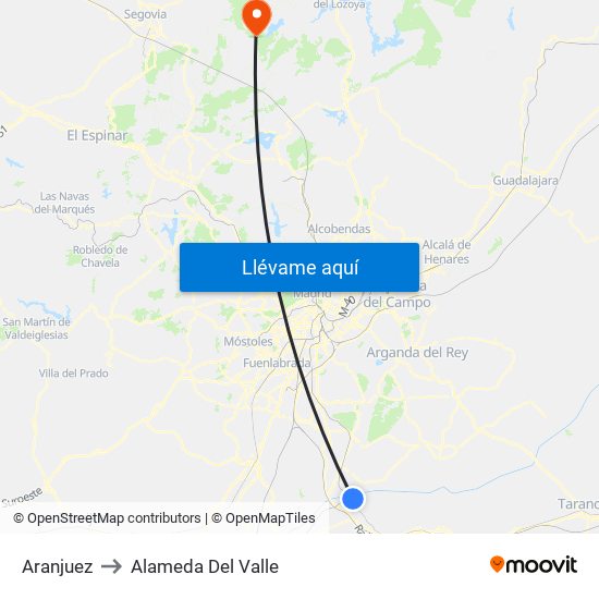 Aranjuez to Alameda Del Valle map