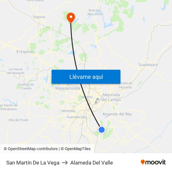 San Martín De La Vega to Alameda Del Valle map