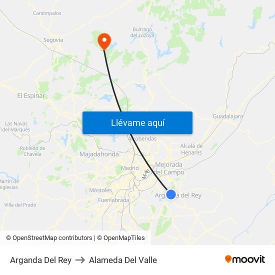 Arganda Del Rey to Alameda Del Valle map