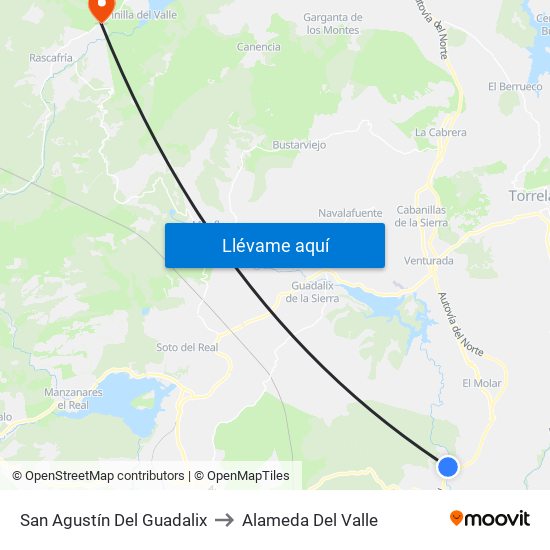 San Agustín Del Guadalix to Alameda Del Valle map