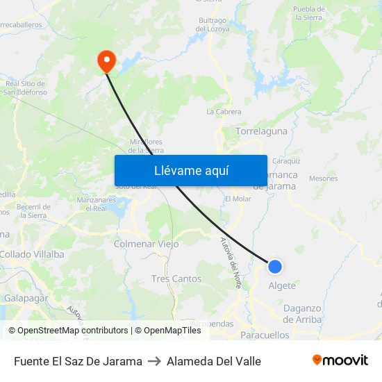 Fuente El Saz De Jarama to Alameda Del Valle map