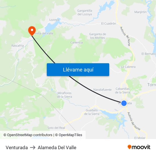 Venturada to Alameda Del Valle map