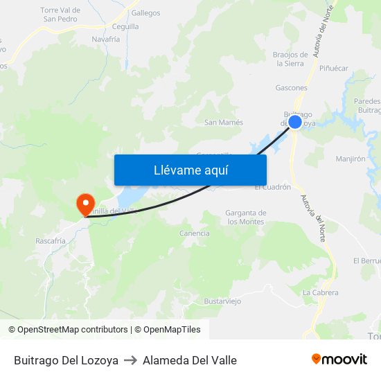 Buitrago Del Lozoya to Alameda Del Valle map