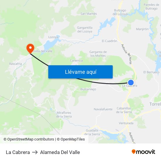 La Cabrera to Alameda Del Valle map