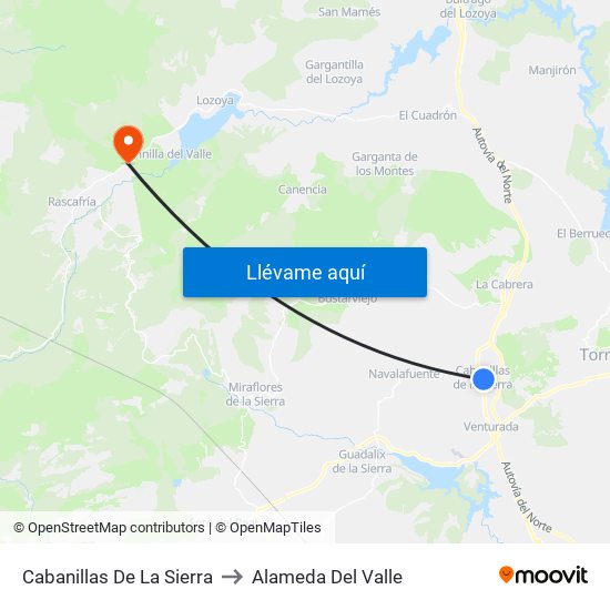 Cabanillas De La Sierra to Alameda Del Valle map