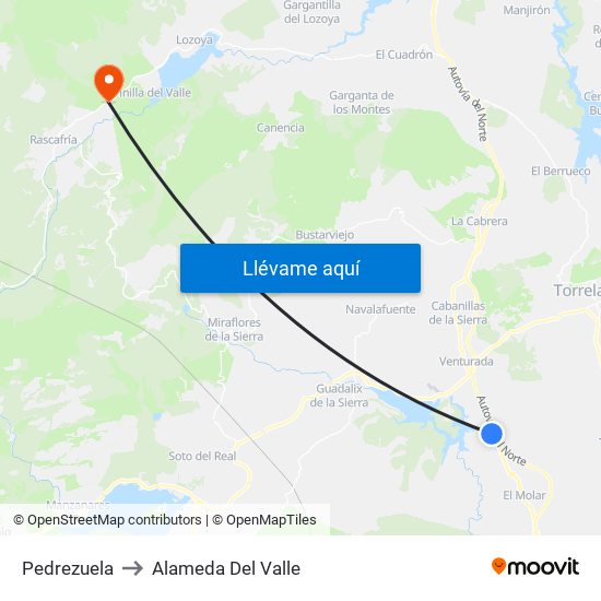 Pedrezuela to Alameda Del Valle map